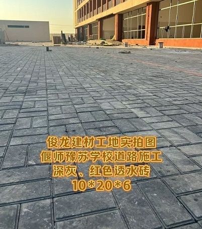 偃師豫蘇學(xué)校道路施工 深灰、紅色透水磚 10*20*6